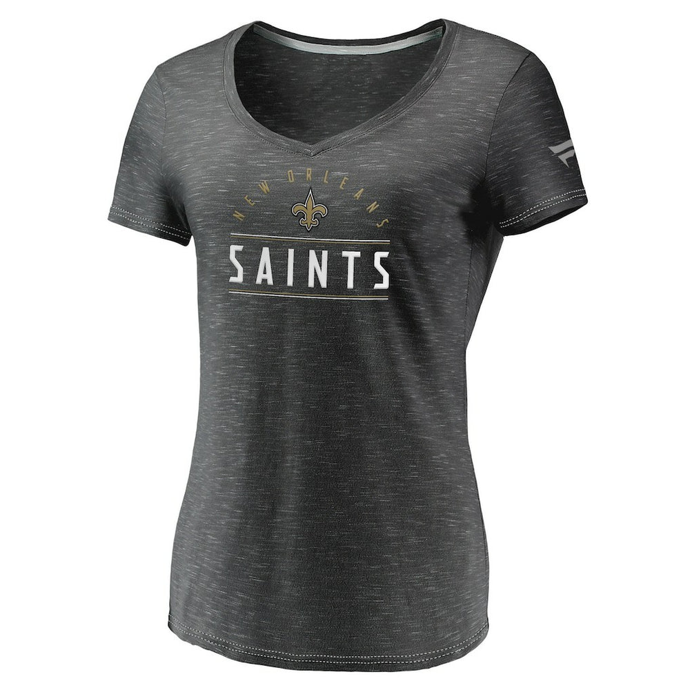 New Orleans Saints Women's League Leader Space Dye V-Neck T-Shirt - Charcoal outlet