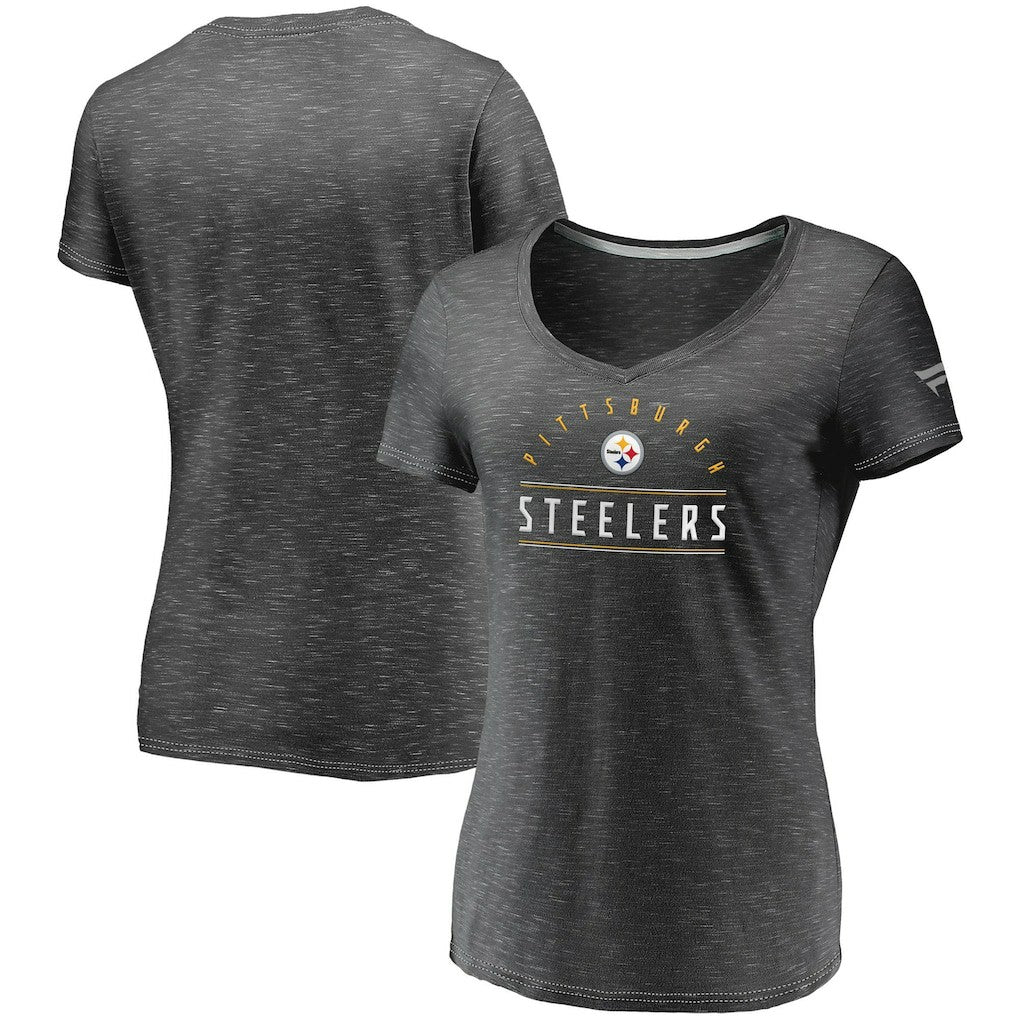 Pittsburgh Steelers Women's League Leader Space Dye V-Neck T-Shirt - Charcoal sale