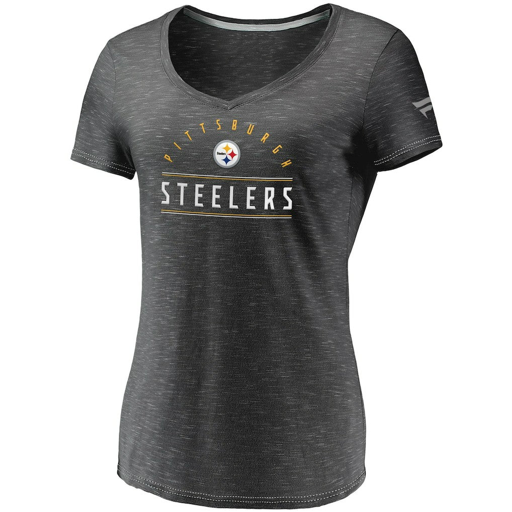 Pittsburgh Steelers Women's League Leader Space Dye V-Neck T-Shirt - Charcoal sale