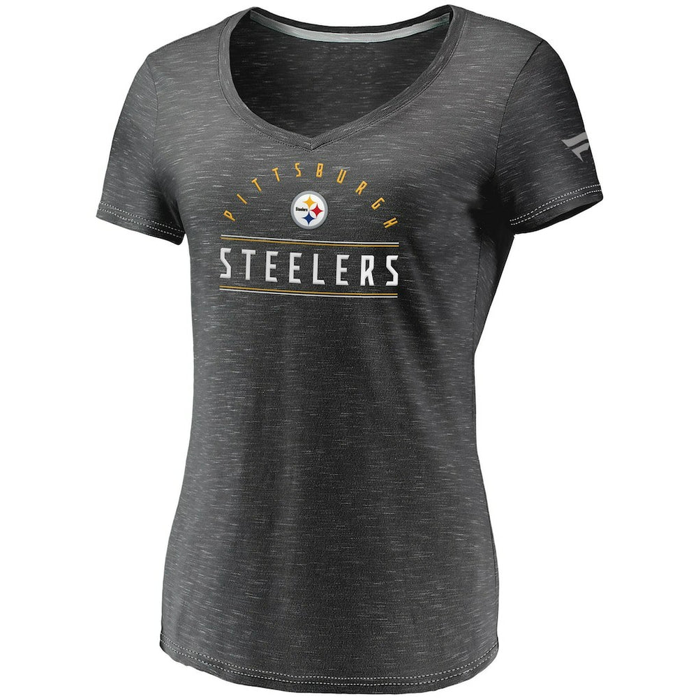Pittsburgh Steelers Women's League Leader Space Dye V-Neck T-Shirt - Charcoal sale