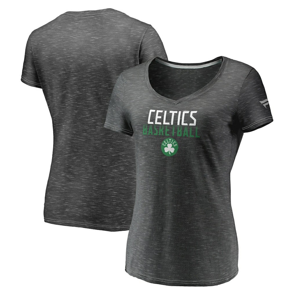 Boston Celtics Women's Double-Fade Space-Dye V-Neck T-Shirt - Charcoal | Fanatics shop
