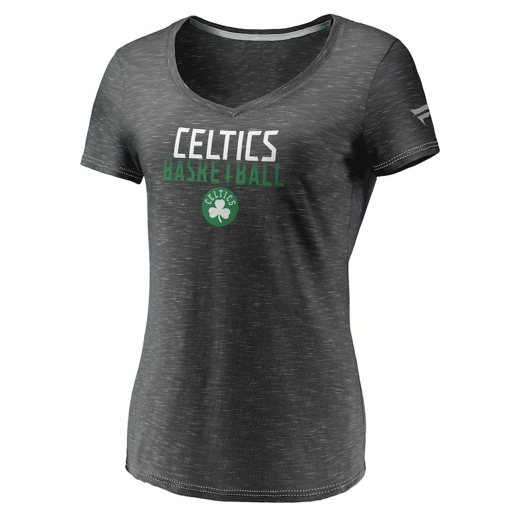 Boston Celtics Women's Double-Fade Space-Dye V-Neck T-Shirt - Charcoal | Fanatics shop