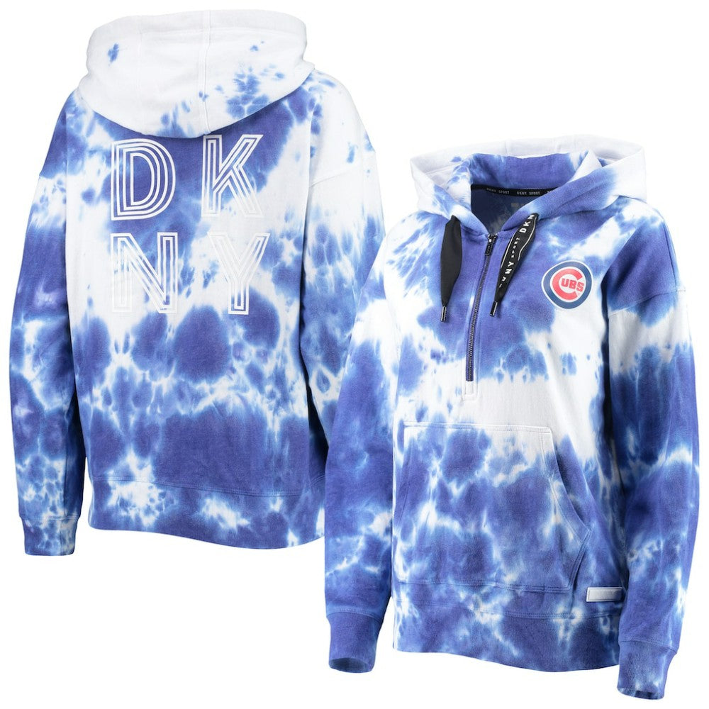 Chicago Cubs DKNY Sport Women's Dakota Tie-Dye Half-Zip Hoodie - White/Royal