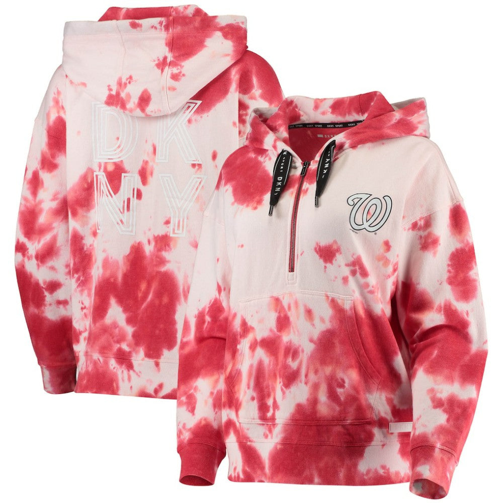 Washington Nationals DKNY Sport Women's Dakota Tie-Dye Half-Zip Hoodie - White/Red