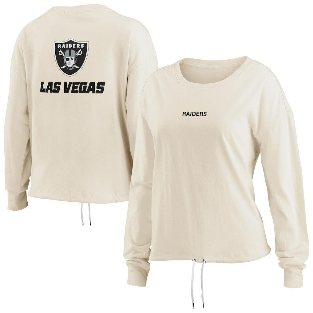 Las Vegas Raiders WEAR by Erin Andrews Women's Long Sleeve Crop Top Shirt - Oatmeal on sale