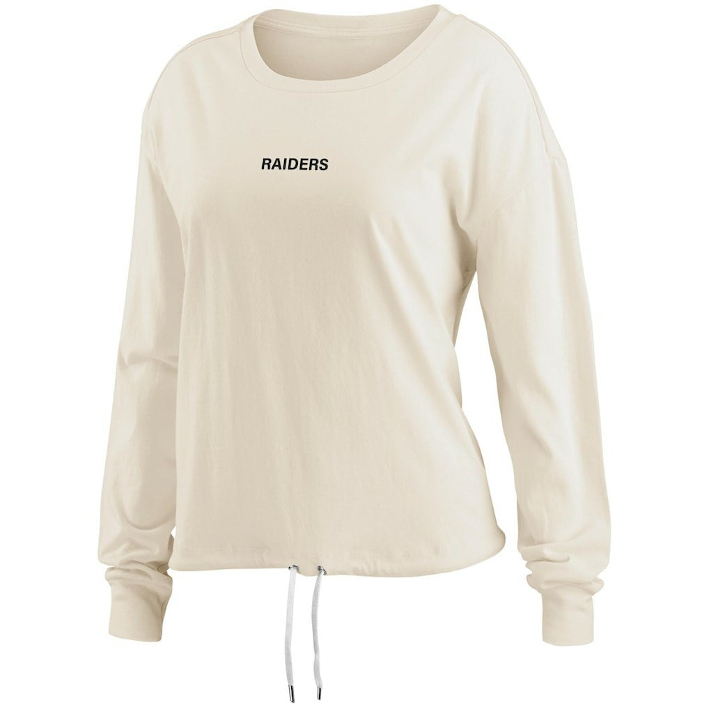 Las Vegas Raiders WEAR by Erin Andrews Women's Long Sleeve Crop Top Shirt - Oatmeal on sale