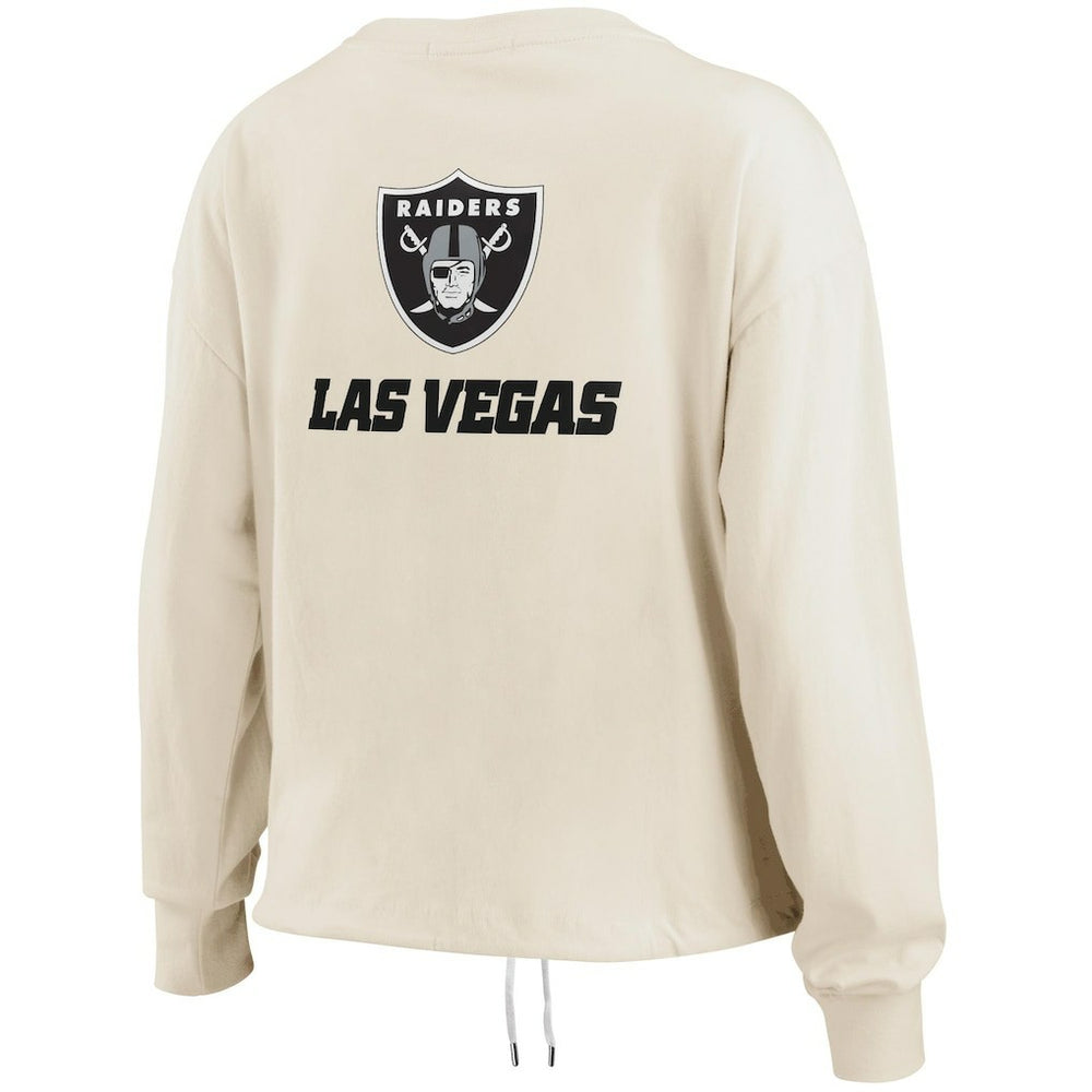 Las Vegas Raiders WEAR by Erin Andrews Women's Long Sleeve Crop Top Shirt - Oatmeal on sale
