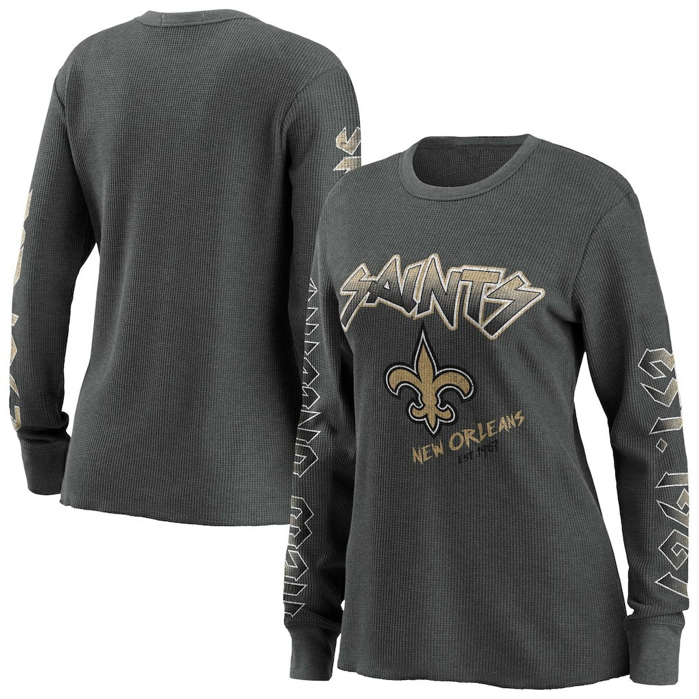 New Orleans Saints WEAR by Erin Andrews Women's Long Sleeve Thermal T-Shirt - Gray for sale