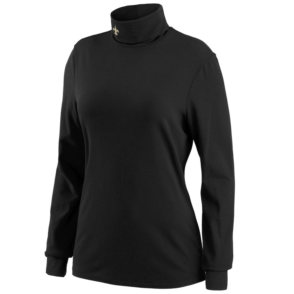 New Orleans Saints WEAR by Erin Andrews Women's Long Sleeve Tri-Blend Turtleneck T-Shirt - Black on sale