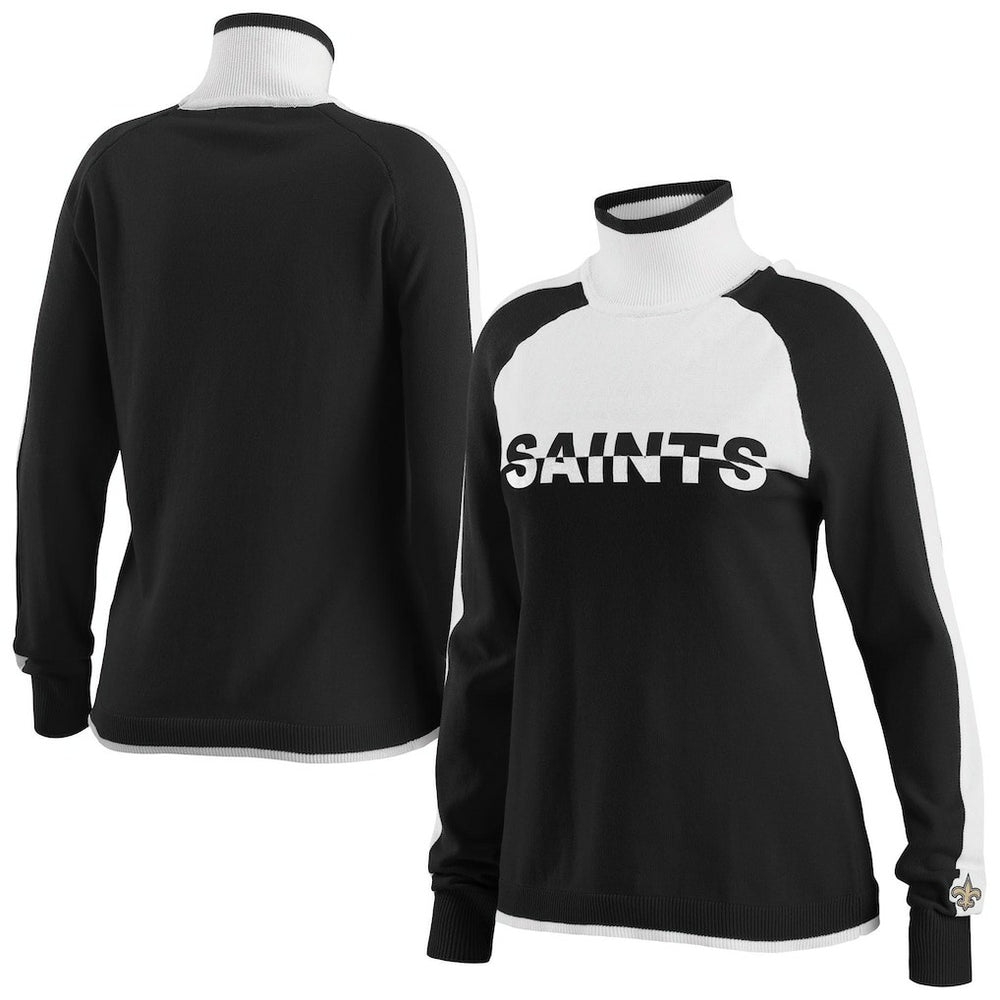 New Orleans Saints WEAR by Erin Andrews Women's Ski Raglan Pullover Sweater - Black cheap