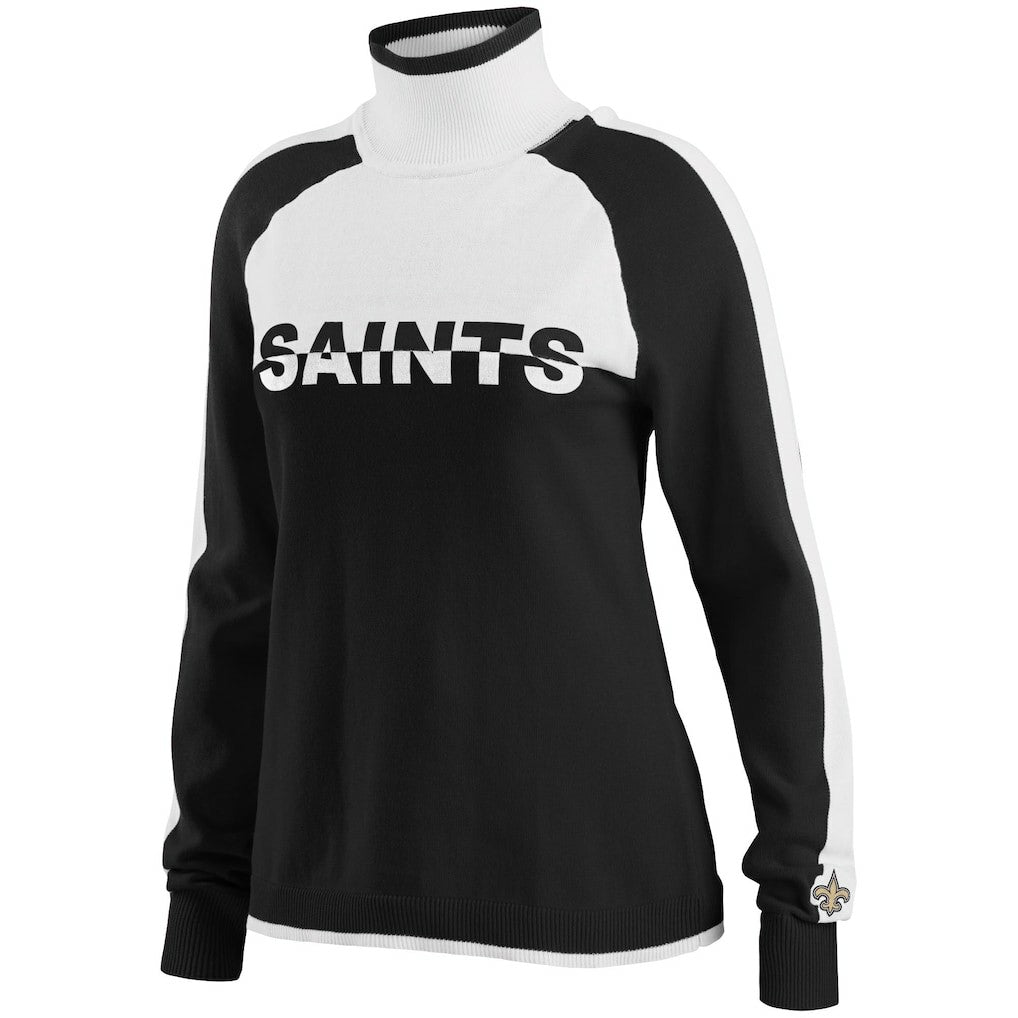 New Orleans Saints WEAR by Erin Andrews Women's Ski Raglan Pullover Sweater - Black cheap