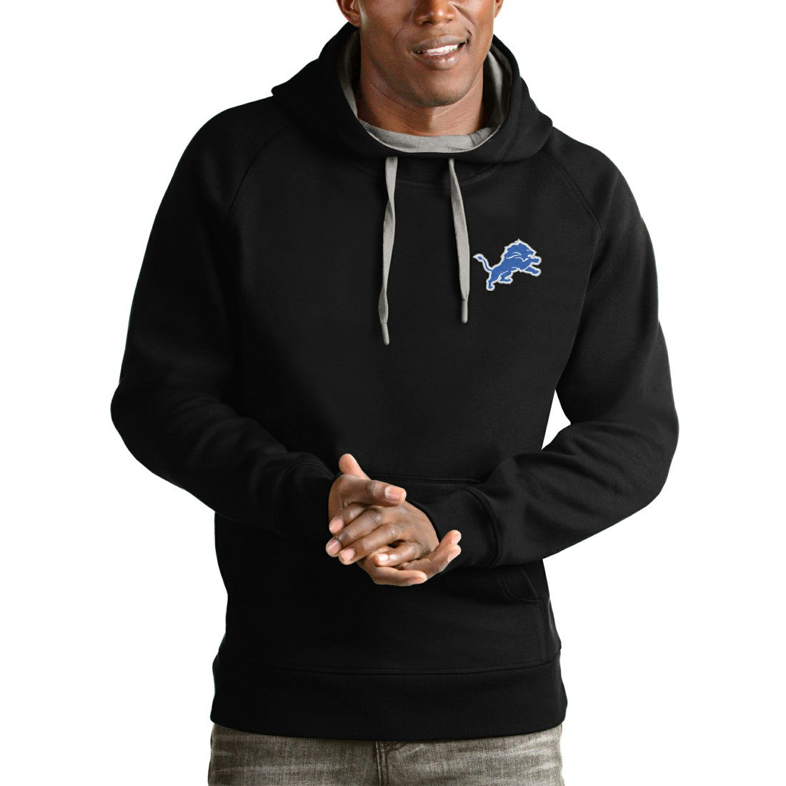Detroit Lions Antigua Logo Victory Pullover Hoodie - Black on sale