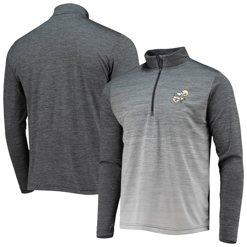 New Orleans Saints Antigua Throwback Cycle Quarter-Zip Jacket - Black/Heathered Gray on sale