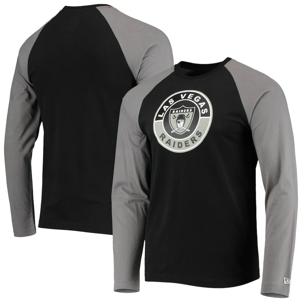 Las Vegas Raiders New Era League Raglan Throwback Long Sleeve T-Shirt - Black/Gray sale