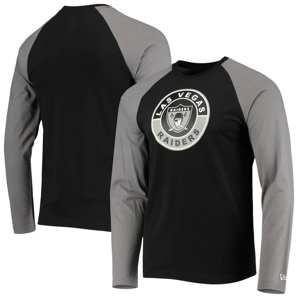 Las Vegas Raiders New Era League Raglan Throwback Long Sleeve T-Shirt - Black/Gray sale