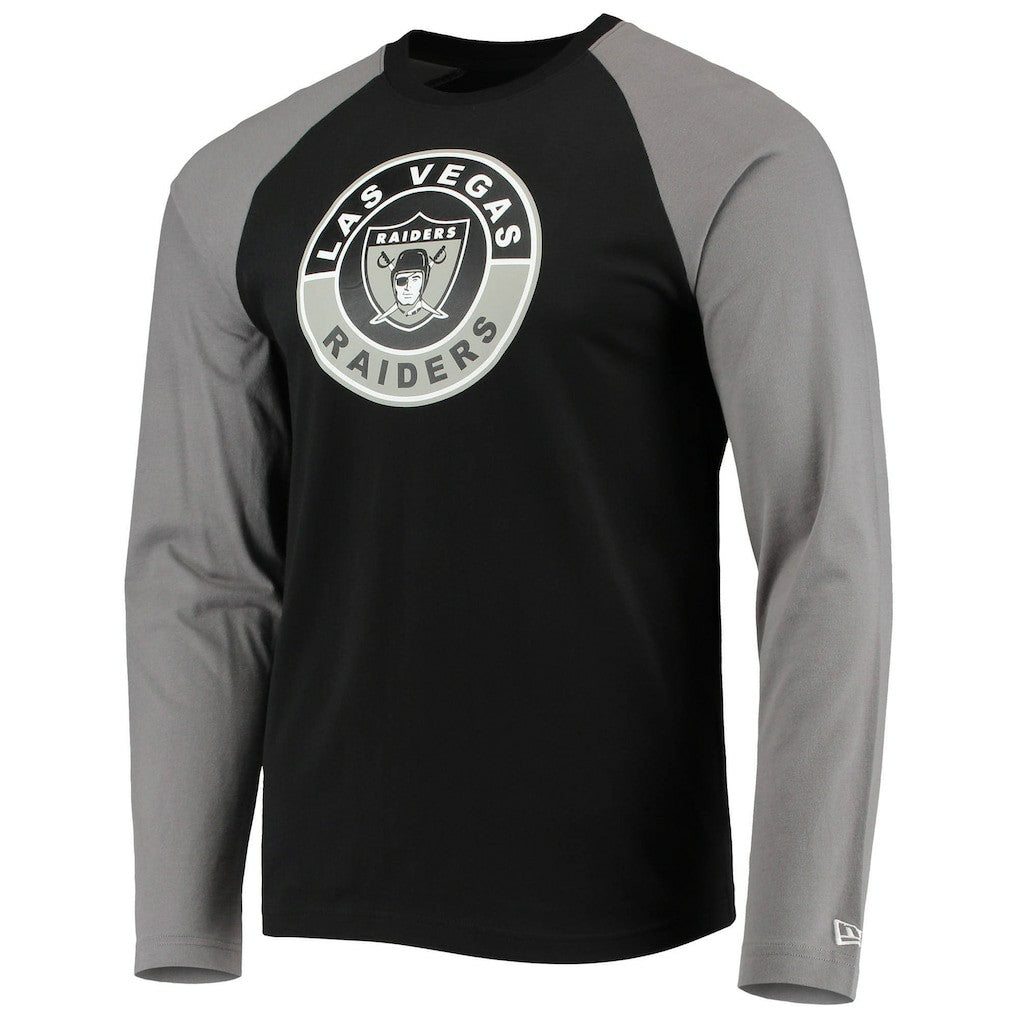 Las Vegas Raiders New Era League Raglan Throwback Long Sleeve T-Shirt - Black/Gray sale