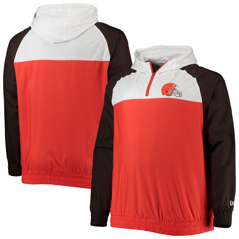 Cleveland Browns New Era Big & Tall League Raglan Quarter-Zip Hoodie - Orange/Brown sale