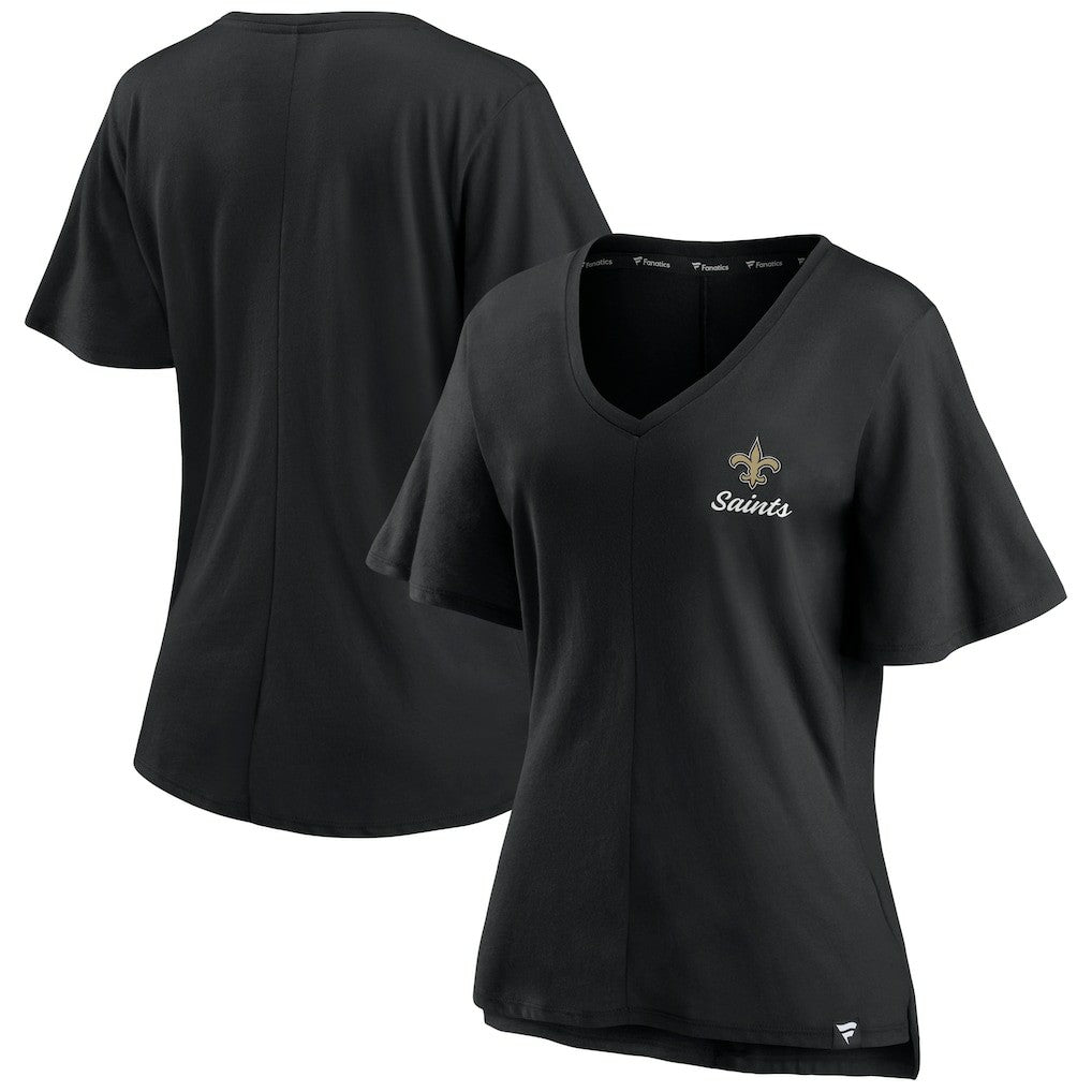 New Orleans Saints Women's Southpaw Flutter V-Neck T-Shirt - Black cheap