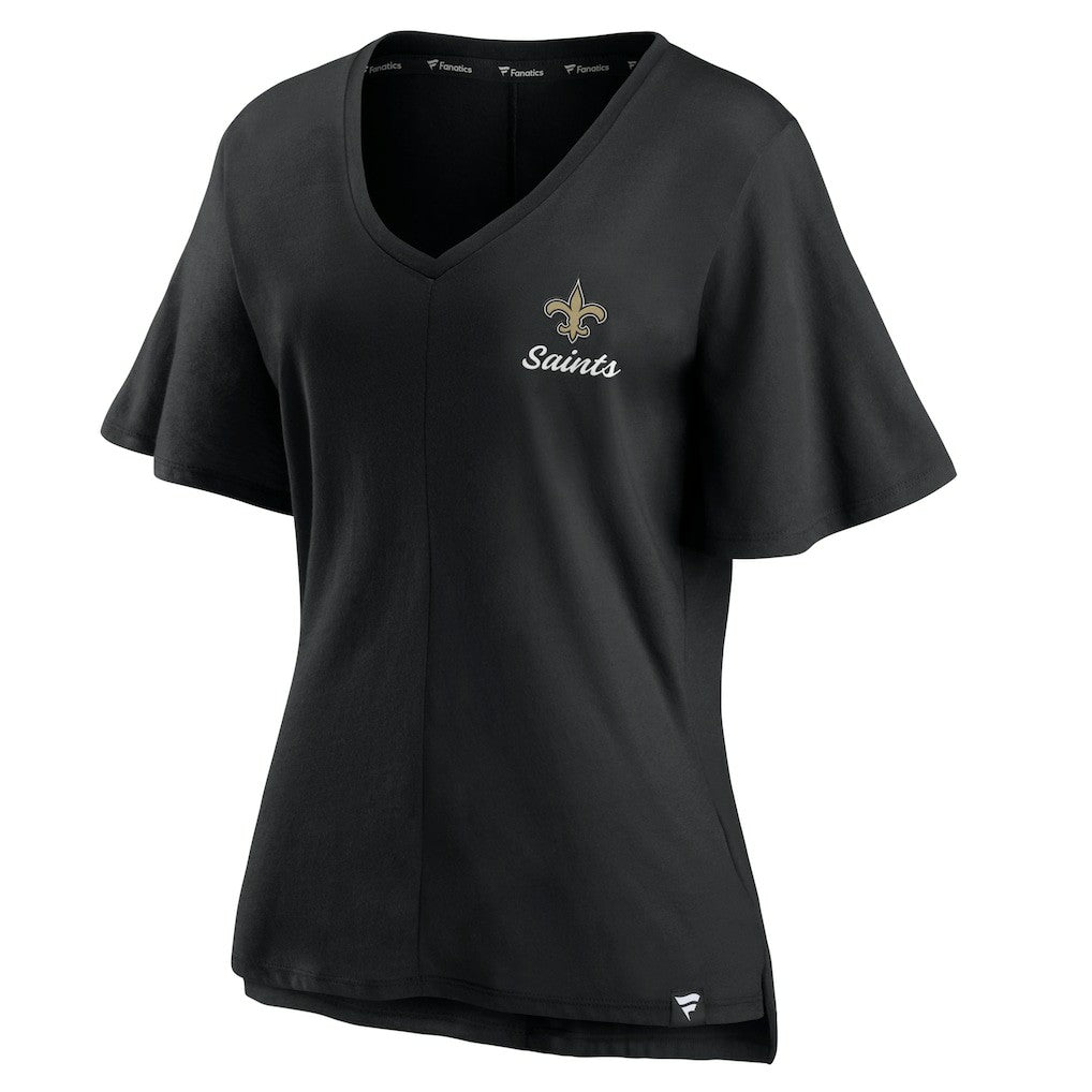 New Orleans Saints Women's Southpaw Flutter V-Neck T-Shirt - Black cheap