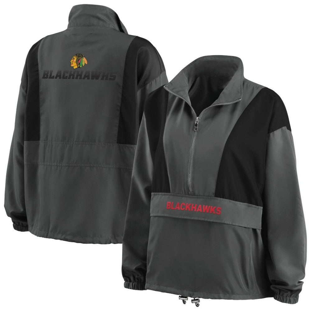 Chicago Blackhawks WEAR by Erin Andrews Women's Popover Packable Half-Zip Jacket Charcoal