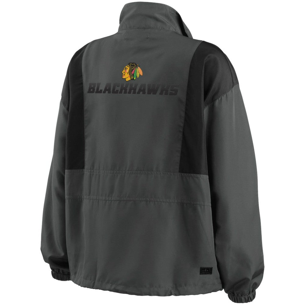 Chicago Blackhawks WEAR by Erin Andrews Women's Popover Packable Half-Zip Jacket Charcoal