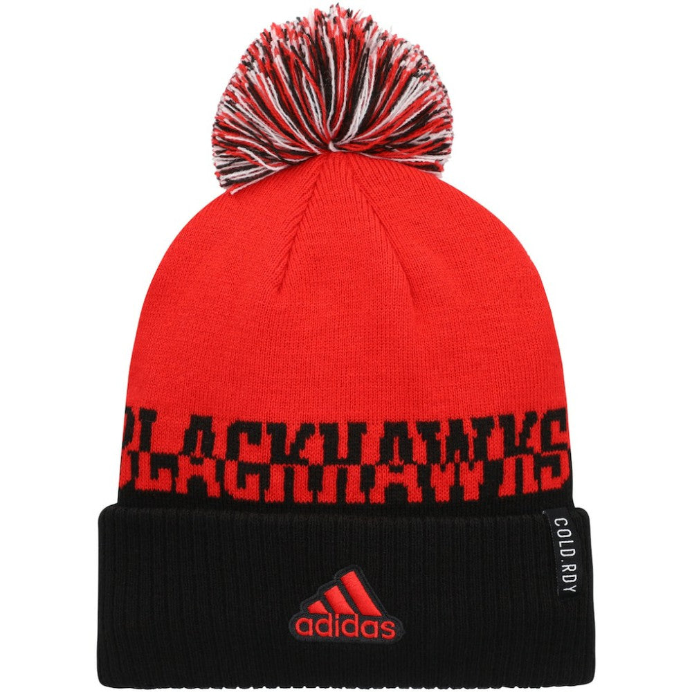 Chicago Blackhawks adidas COLD.RDY Cuffed Knit Hat with Pom Red/Black