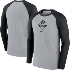 Miami Marlins Game Authentic Collection Performance Raglan Long Sleeve T-Shirt - Gray/Black | Nike