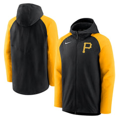 Pittsburgh Pirates Authentic Collection Performance Raglan Full-Zip Hoodie - Black/Gold | Nike