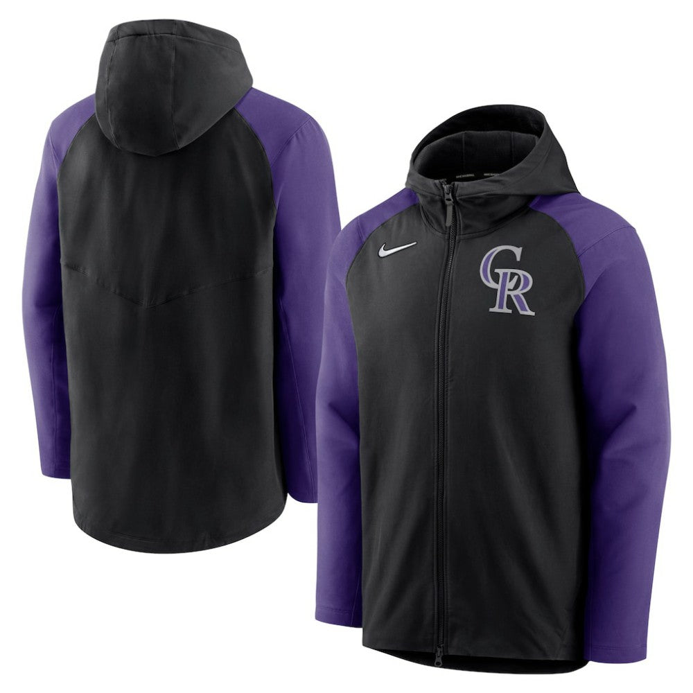 Colorado Rockies Authentic Collection Performance Raglan Full-Zip Hoodie - Black/Purple | Nike