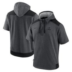 Miami Marlins Authentic Collection Dry Flux Performance Quarter-Zip Short Sleeve Hoodie - Heathered Charcoal/Black | Nike