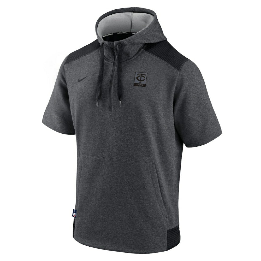 Minnesota Twins Authentic Collection Dry Flux Performance Quarter-Zip Short Sleeve Hoodie - Heathered Charcoal/Black | Nike