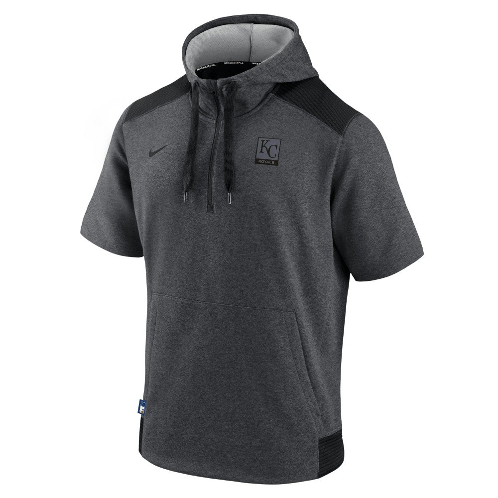 Kansas City Royals Authentic Collection Dry Flux Performance Quarter-Zip Short Sleeve Hoodie - Heathered Charcoal/Black | Nike