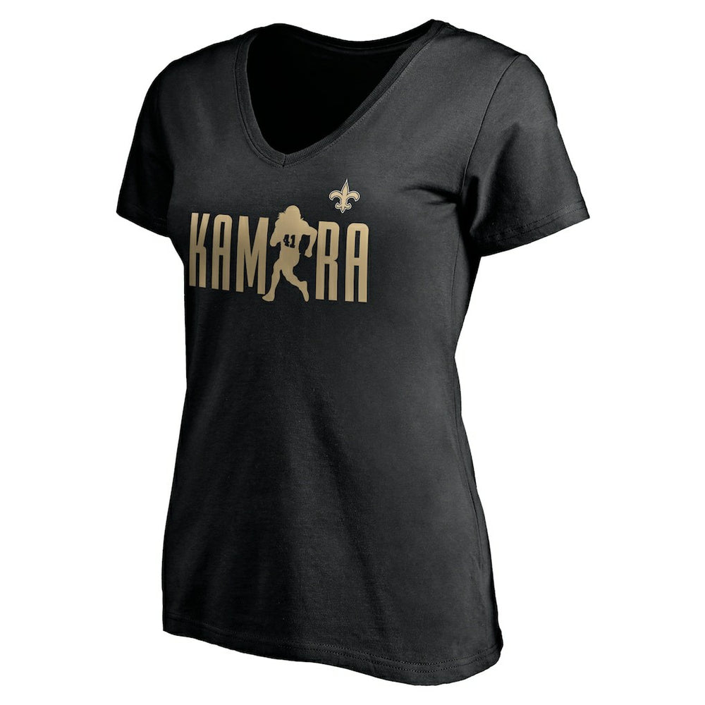 Alvin Kamara New Orleans Saints Women's Checkdown V-Neck T-Shirt - Black on sale