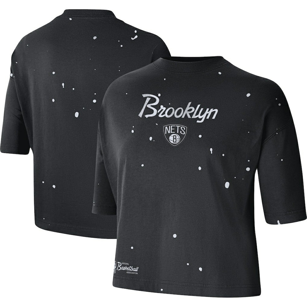 Brooklyn Nets Women's Courtside Splatter Cropped T-Shirt - Black | Nike on sale