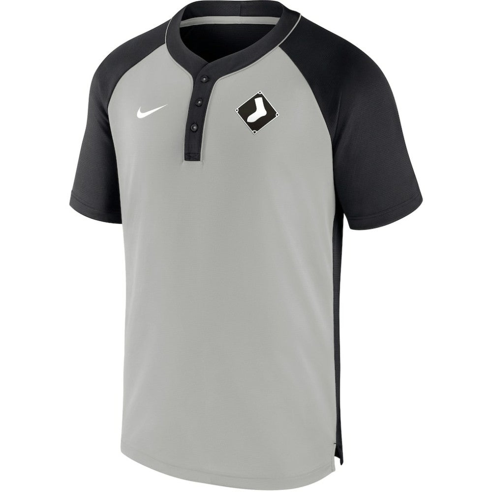 Chicago White Sox City Plate Performance Henley Raglan T-Shirt - Black/Silver | Nike