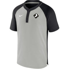 Chicago White Sox City Plate Performance Henley Raglan T-Shirt - Black/Silver | Nike