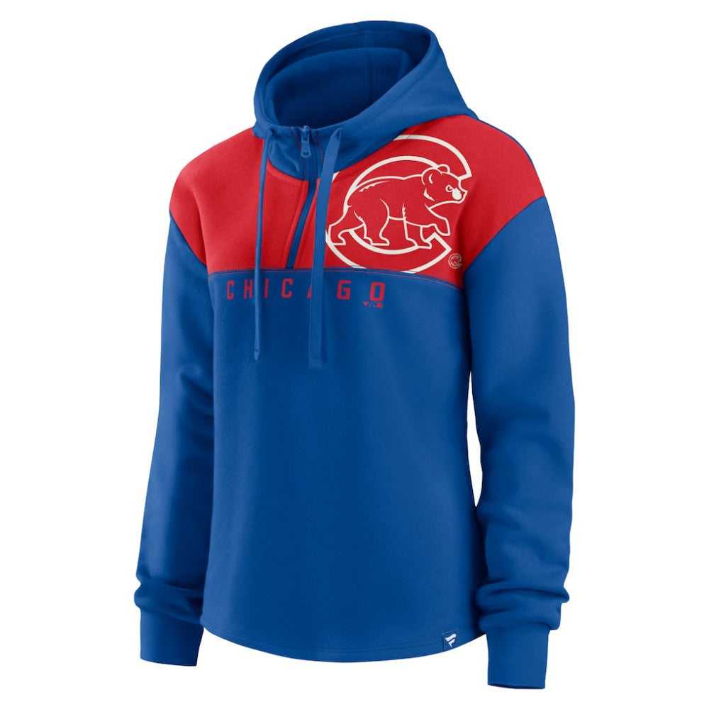Chicago Cubs Women's Iconic Overslide Color-Block Quarter-Zip Hoodie - Royal