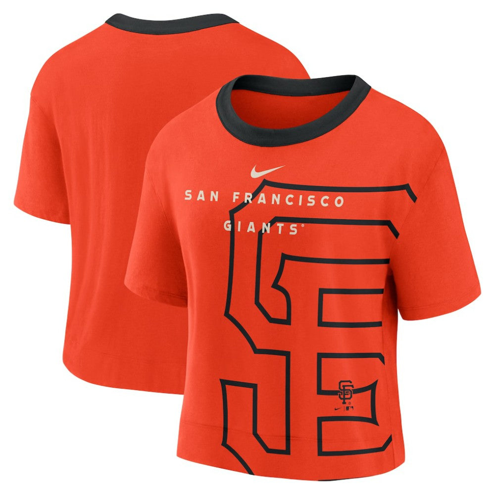 San Francisco Giants Women's Team First High Hip Boxy T-Shirt - Orange/Black | Nike