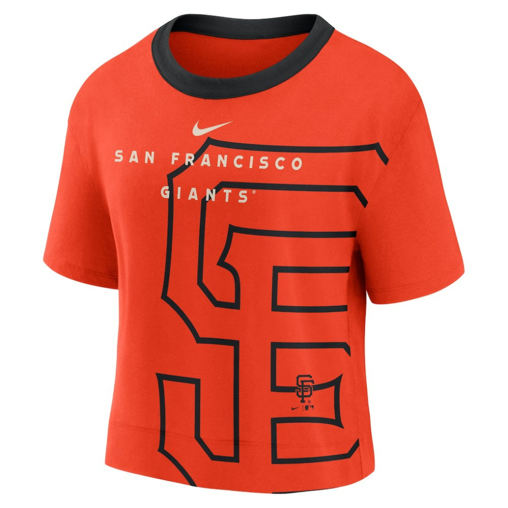 San Francisco Giants Women's Team First High Hip Boxy T-Shirt - Orange/Black | Nike