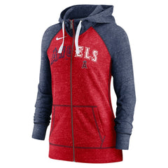 Los Angeles Angels Women's Split Wordmark Gym Vintage Raglan Lightweight Full-Zip Hoodie - Heather Red/Heather Navy | Nike