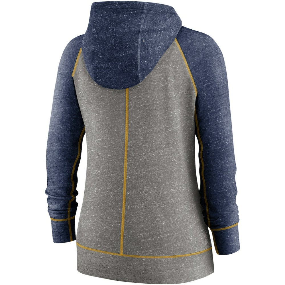 Milwaukee Brewers Women's Split Wordmark Gym Vintage Raglan Lightweight Full-Zip Hoodie - Heather Charcoal/Heather Navy | Nike