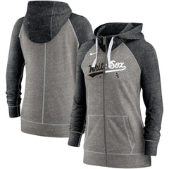 Chicago White Sox Women's Split Wordmark Gym Vintage Raglan Lightweight Full-Zip Hoodie - Heather Charcoal/Heather Black | Nike