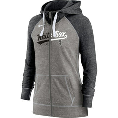 Chicago White Sox Women's Split Wordmark Gym Vintage Raglan Lightweight Full-Zip Hoodie - Heather Charcoal/Heather Black | Nike