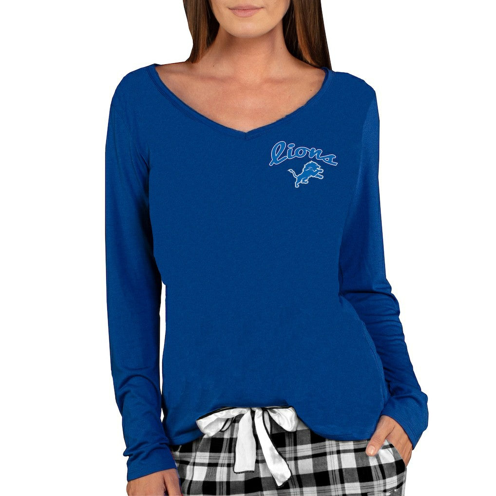 Detroit Lions Concepts Sport Women's Marathon Knit Long Sleeve Lightweight V-Neck Lounge Top - Blue outlet