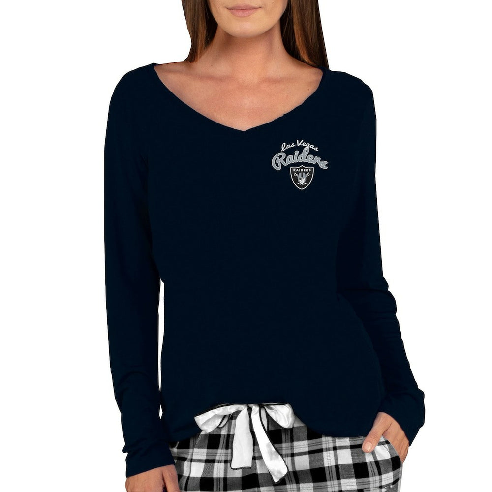 Las Vegas Raiders Concepts Sport Women's Marathon Knit Long Sleeve Lightweight V-Neck Lounge Top - Black for sale