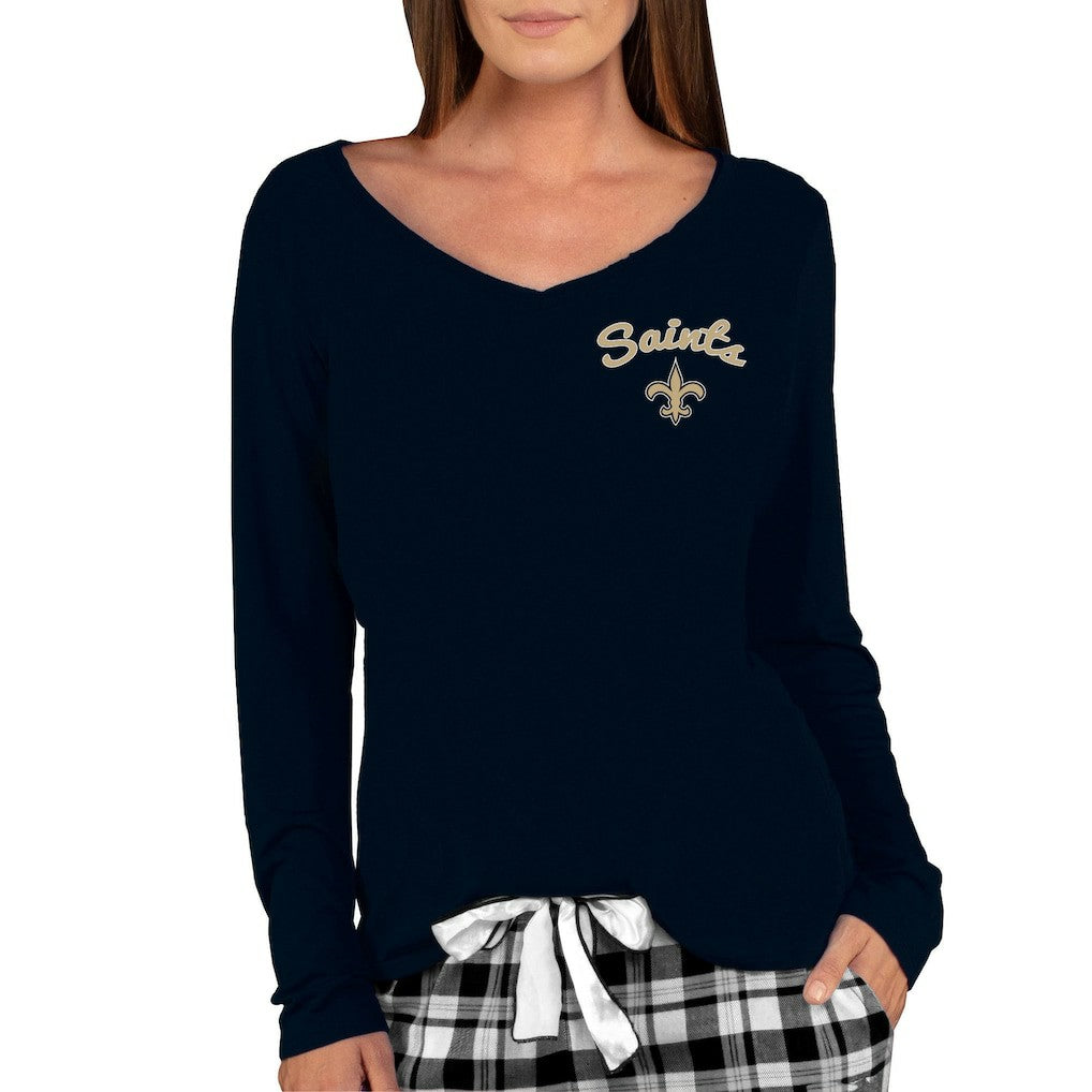 New Orleans Saints Concepts Sport Women's Marathon Knit Long Sleeve Lightweight V-Neck Lounge Top - Black for sale