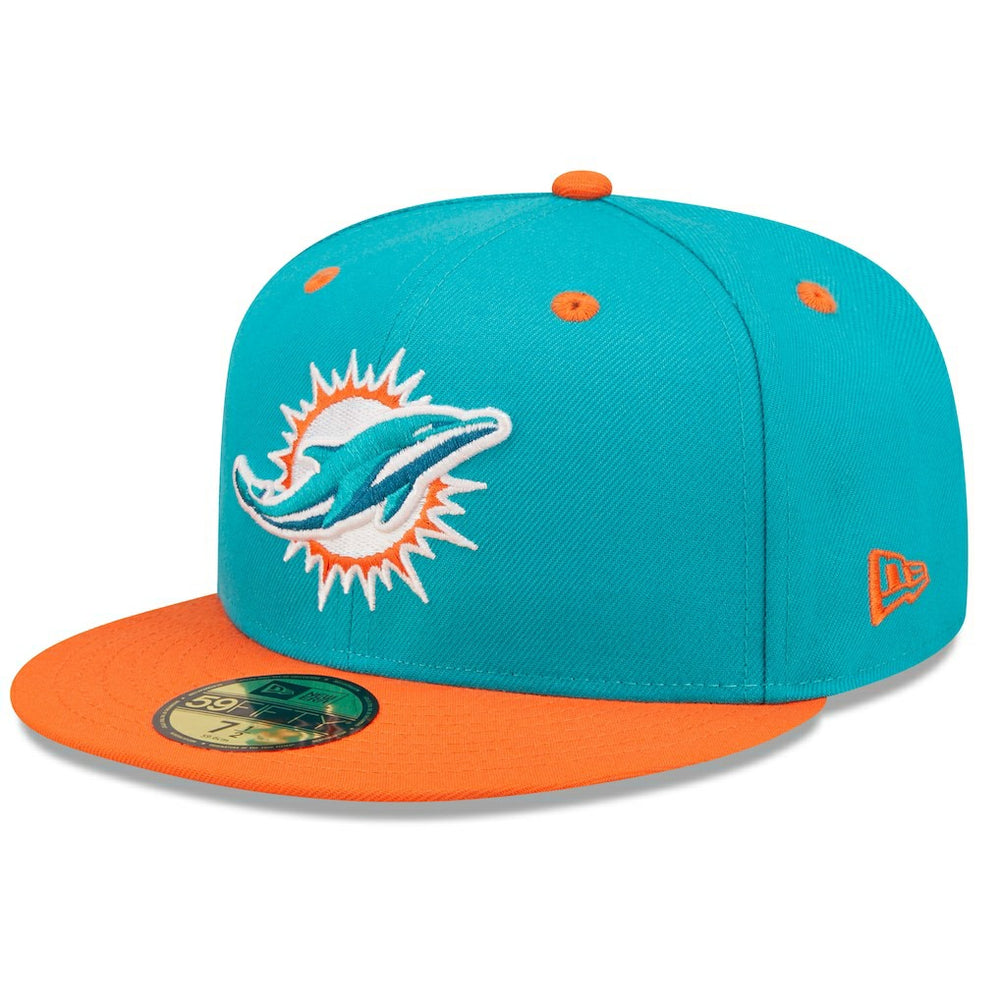 Miami Dolphins New Era Flipside 2Tone 59FIFTY Fitted Hat - Aqua/Orange for sale