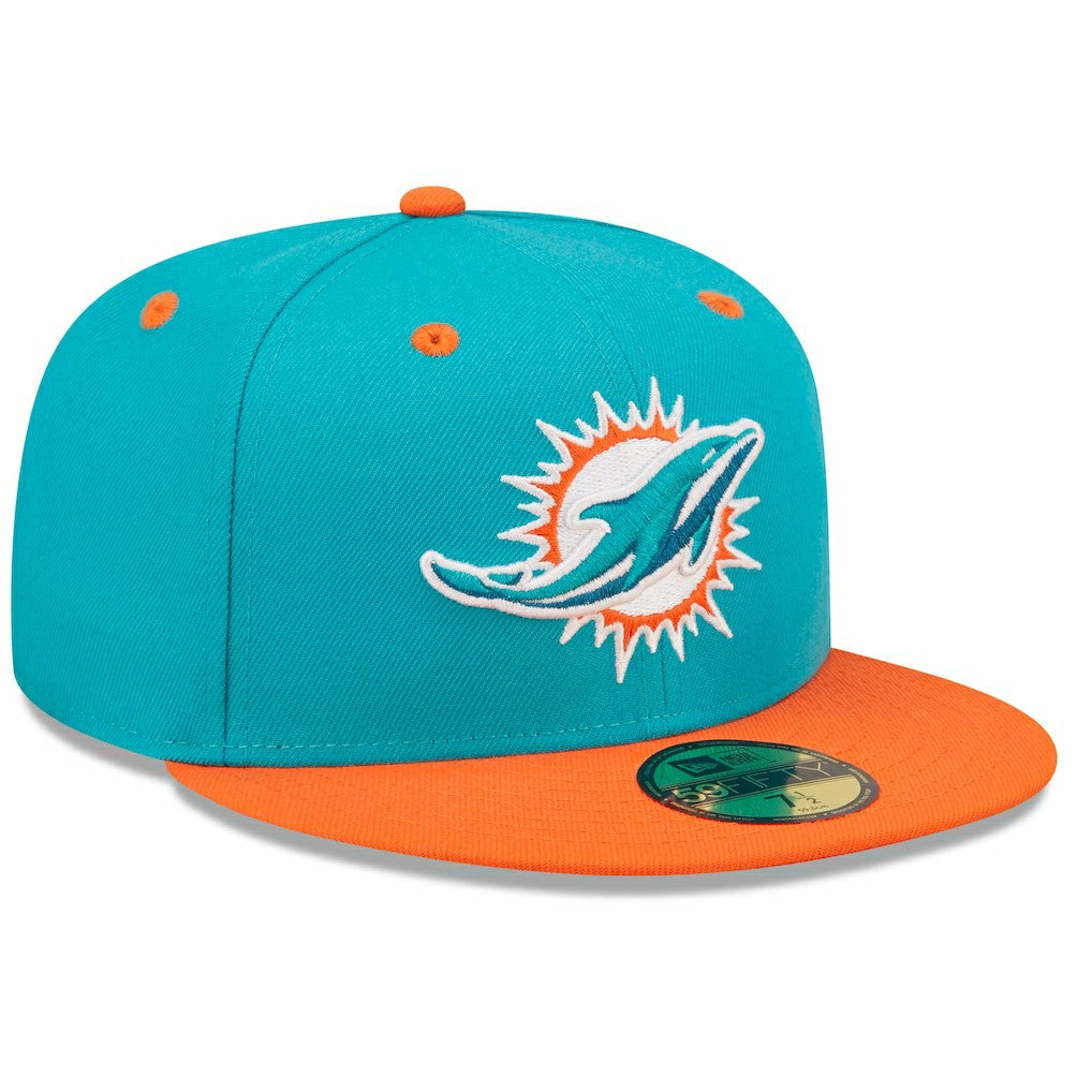 Miami Dolphins New Era Flipside 2Tone 59FIFTY Fitted Hat - Aqua/Orange for sale