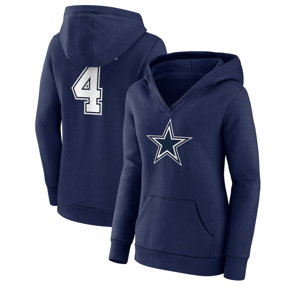 Dak Prescott Dallas Cowboys Women's Player Icon Name & Number V-Neck Pullover Hoodie - Navy cheap