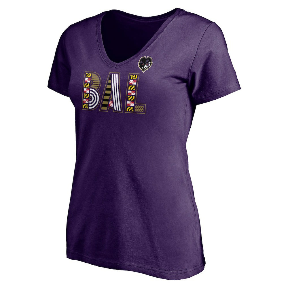 Baltimore Ravens Women's Hometown Collection Wildcat V-Neck T-Shirt - Purple for sale